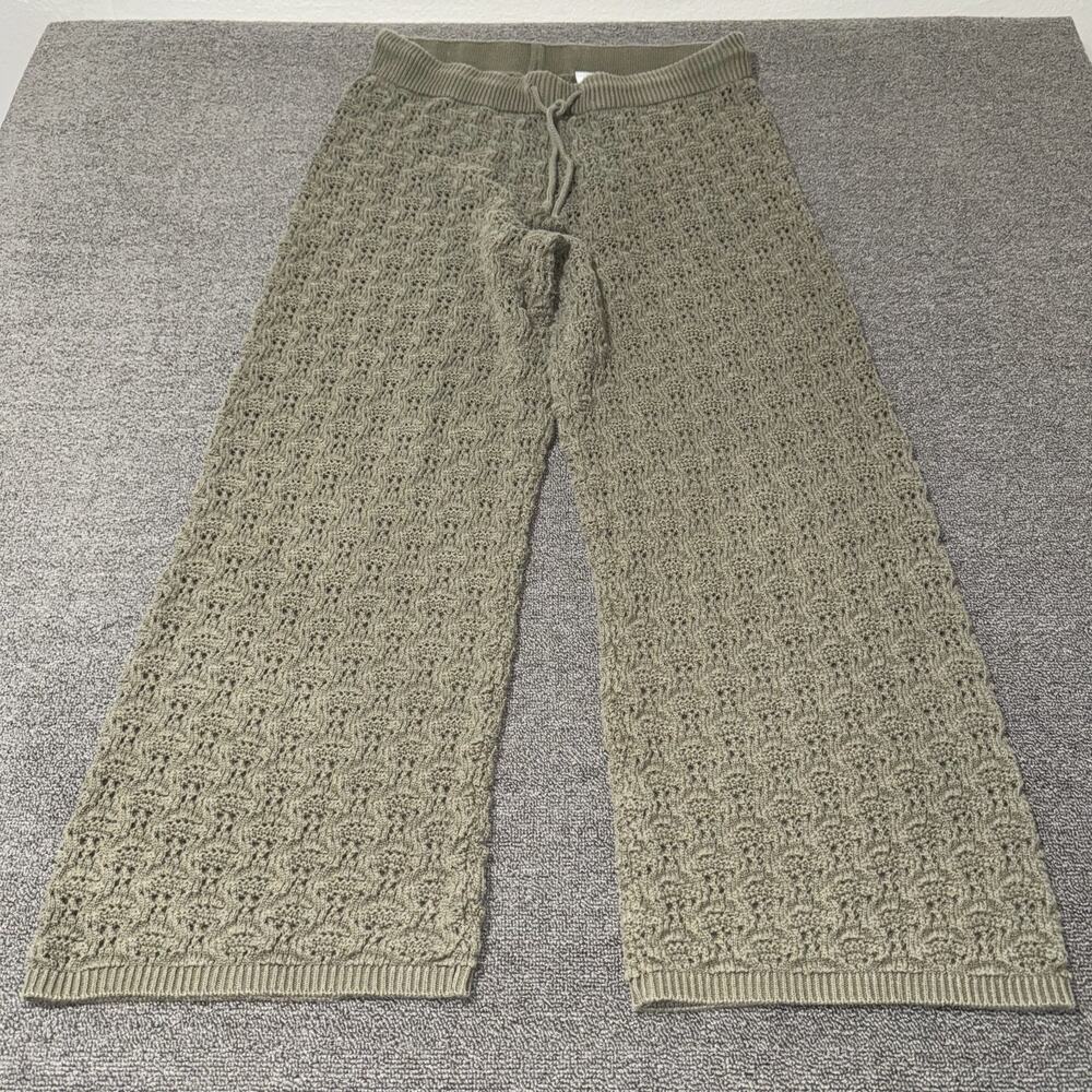 Aerie Crochet Coverup Pant Women's Large Olive Green Wide Leg Cottage Core Beach - Picture 2 of 11